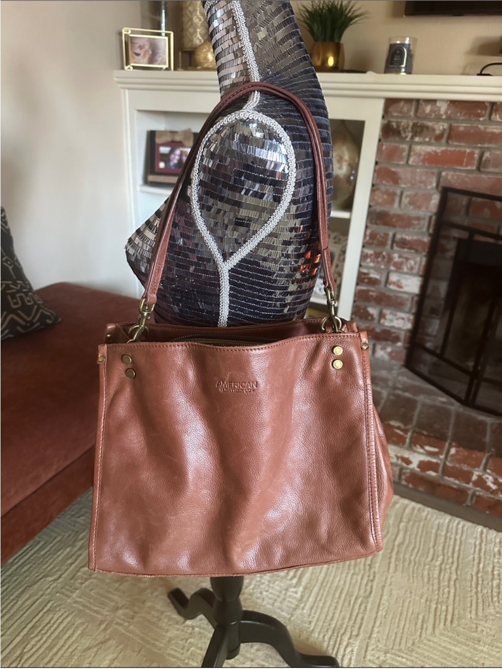 American Heritage Cognac Leather Shoulder Bag